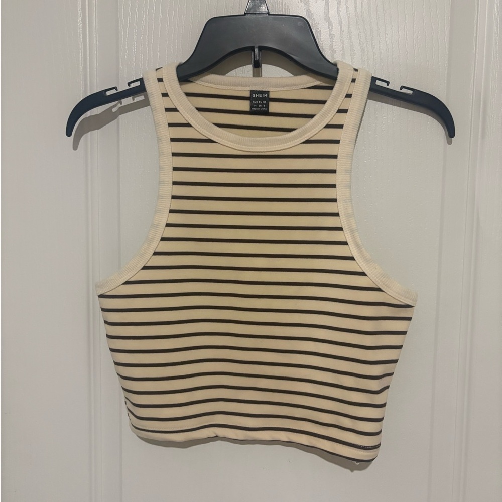 SHEIN Beige and Black Striped Crop Top